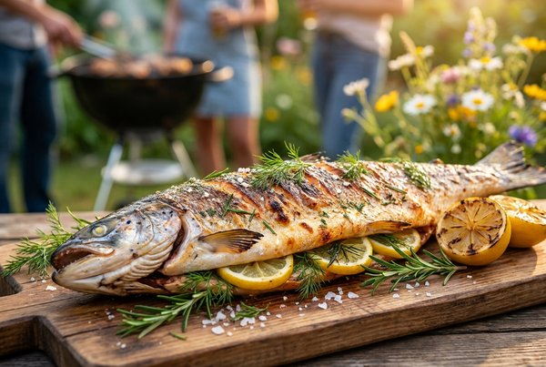 Ganzer Lachs vom Grill
