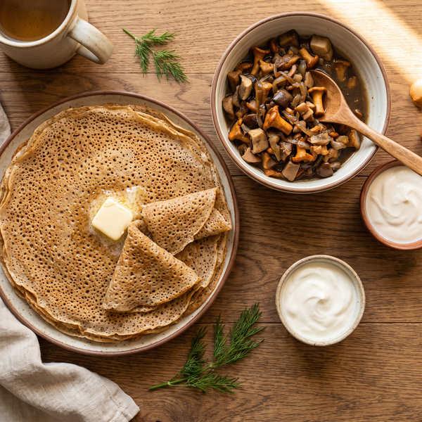 Blini mit Pilzfüllung – herzhafte russische Pfannkuchen für den Herbst