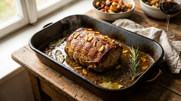 Schweinehals mit Knoblauch aus dem Ofen – saftiger Braten nach Hausart