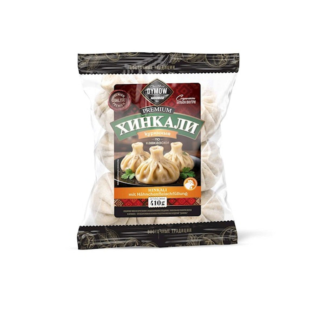 Packung Dymow Hinkali Premium mit Hähnchenfleischfüllung, 410 g, tiefgefroren