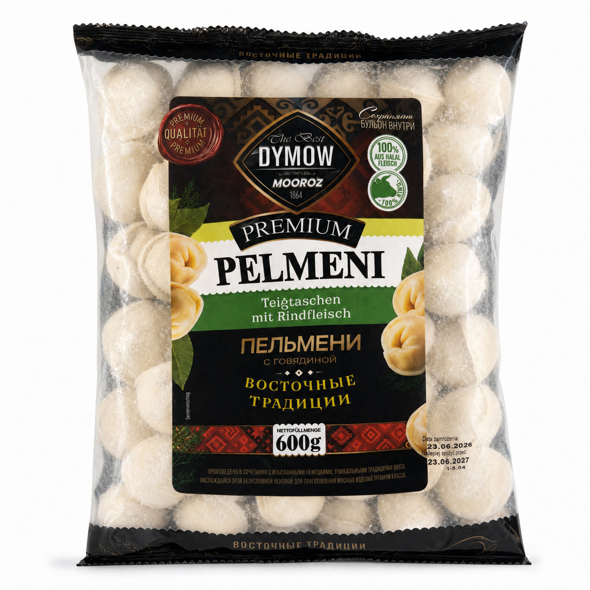 Packung Dymow Pelmeni Premium mit Rindfleisch, 600 g, tiefgefroren