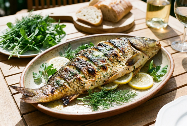 Ganzer Karpfen vom Grill mit Kräuterbutter