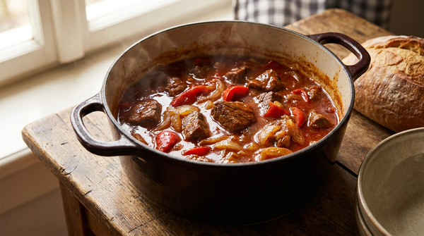 Rindergulasch nach Hausart – saftiges Schmorgericht mit Paprika und Zwiebeln