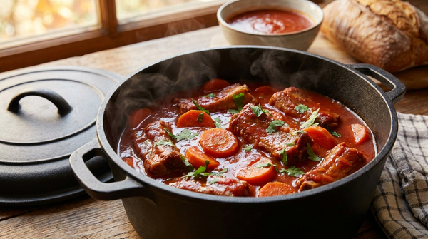 Geschmorte Dicke Rippe – Schweinerippchen in Tomatensauce nach russischer Hausart