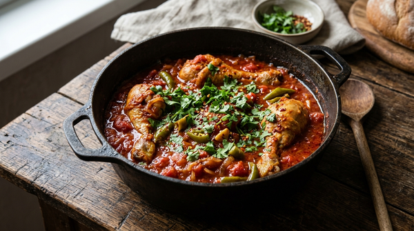 Hähnchen-Chakhokhbili – georgisches Schmorgericht mit Tomaten und Kräutern