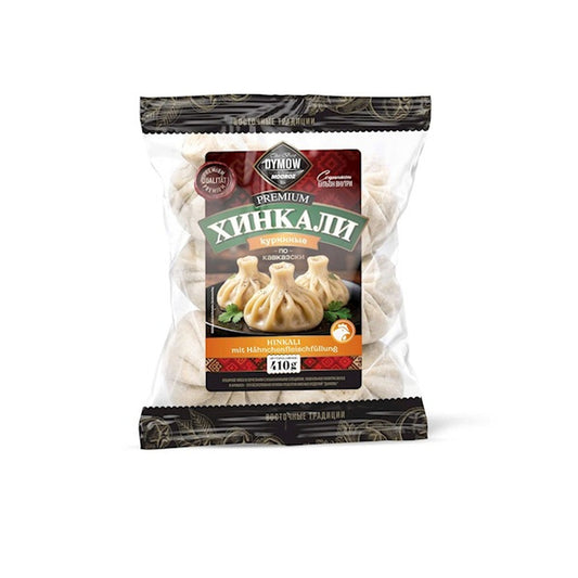 Packung Dymow Hinkali Premium mit Hähnchenfleischfüllung, 410 g, tiefgefroren