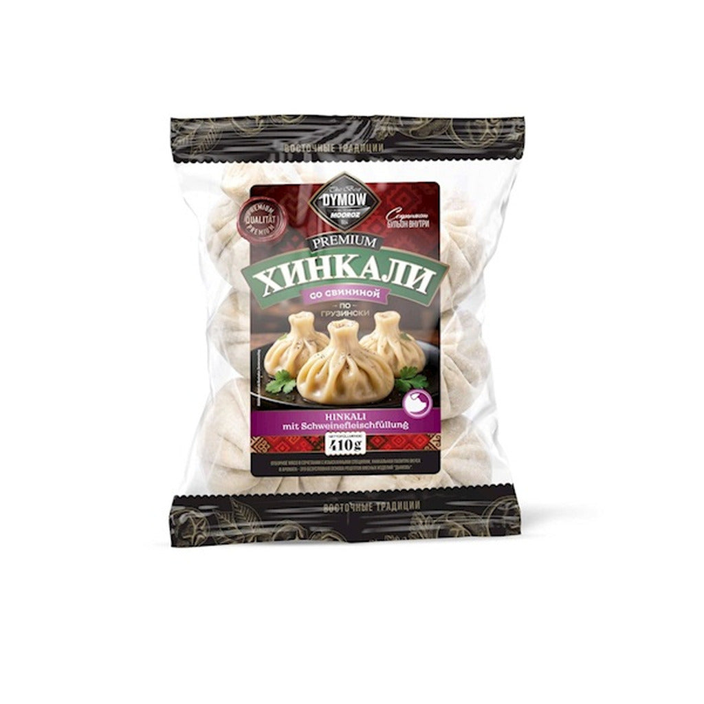 Packung Dymow Hinkali Premium mit Schweinefleischfüllung, 410 g, tiefgefroren