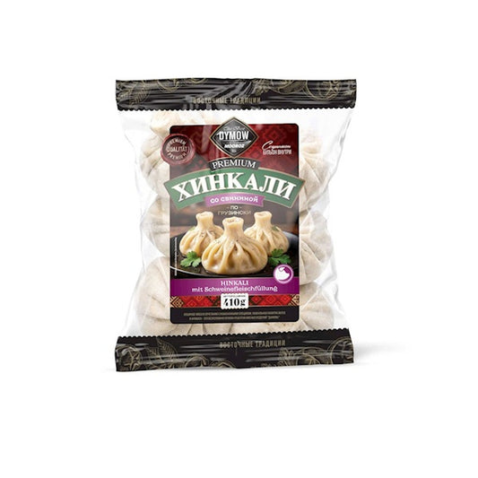 Packung Dymow Hinkali Premium mit Schweinefleischfüllung, 410 g, tiefgefroren